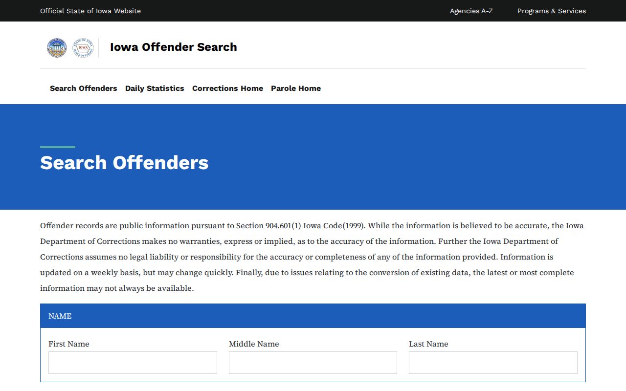 Iowa DOC Howard County offender record search