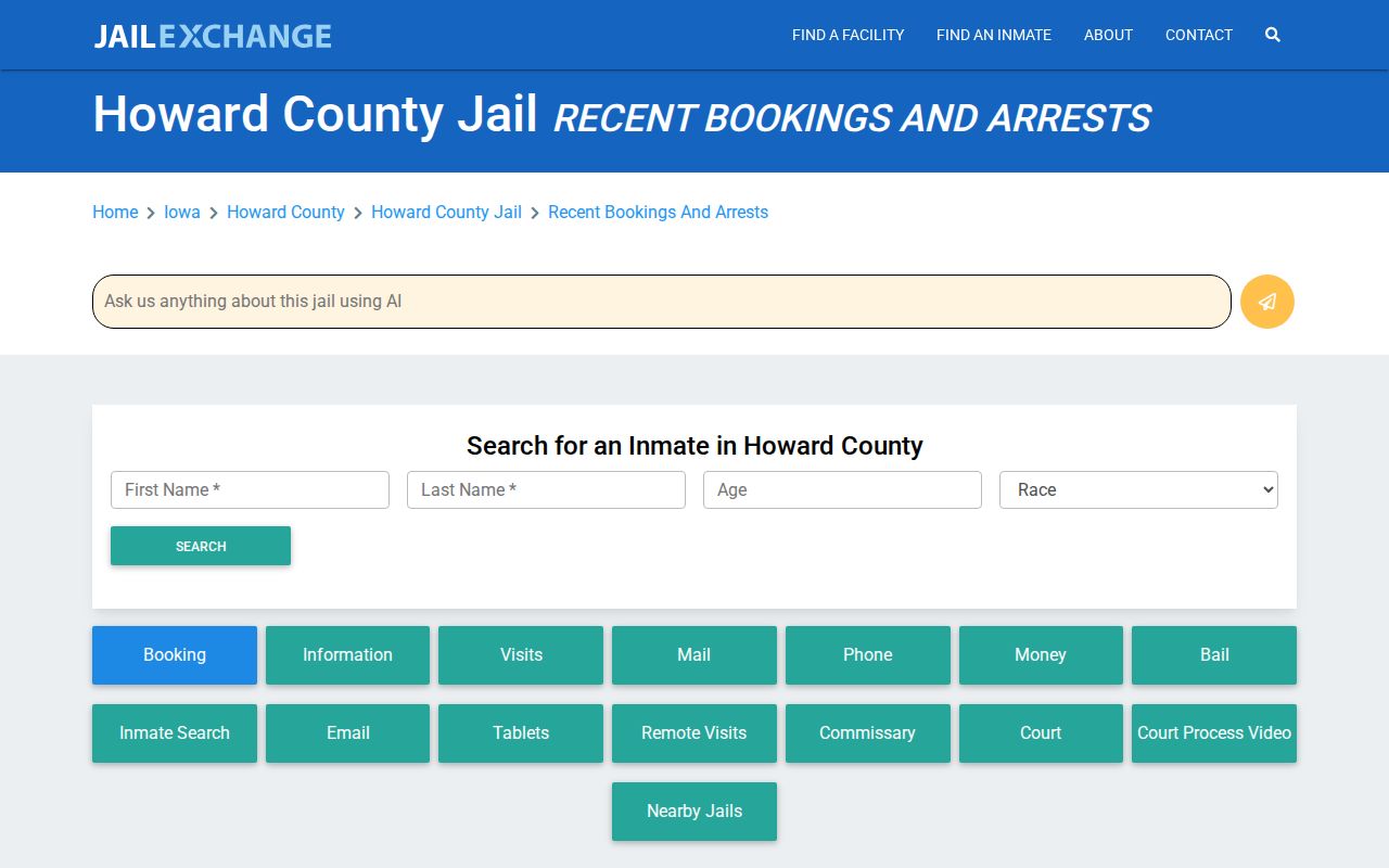 Unofficial Howard County jail directory used as an Elma arrest contact fallback
